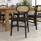 Chaises en rotin tissé à dossier et cadre en bois avec sièges en bois - Lot de 2