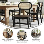 Chaises en rotin tissé à dossier et cadre en bois avec sièges en bois - Lot de 2