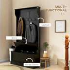 Meuble d'entrée 3-en-1 de 96,5 cm avec banc de rangement, porte-manteau à quatre crochets et rangement à chaussures, noir
