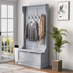 Meuble d'entrée 3-en-1 de 96,5 cm avec banc de rangement, porte-manteau à quatre crochets et rangement à chaussures, noir