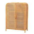 Armoire de rangement à 2 portes en rotin clair style bohème