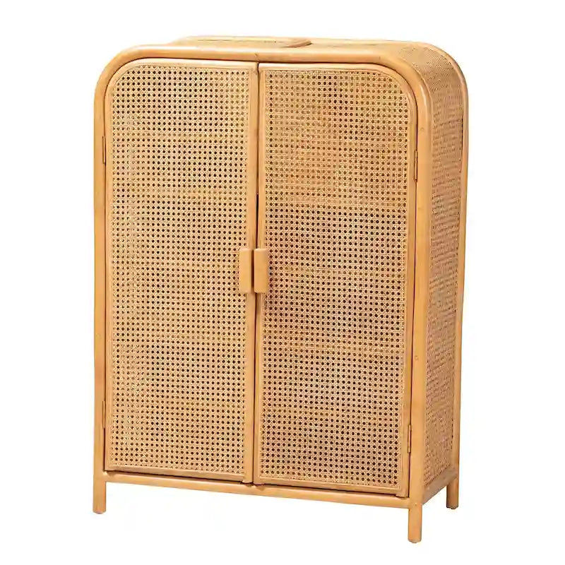 Armoire de rangement à 2 portes en rotin clair style bohème