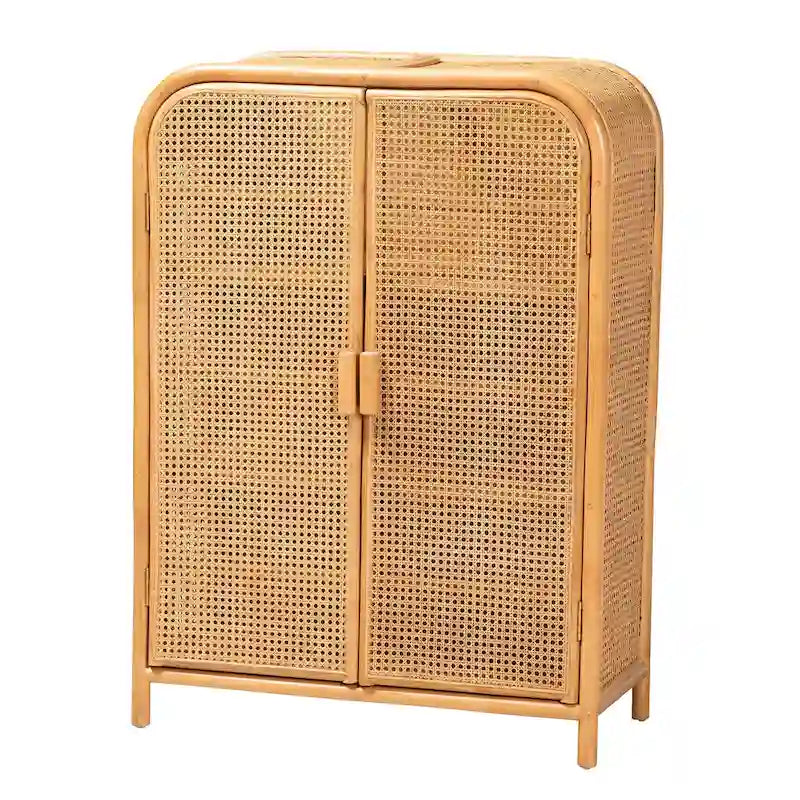 Armoire de rangement à 2 portes en rotin clair style bohème