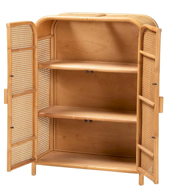 Armoire de rangement à 2 portes en rotin clair style bohème
