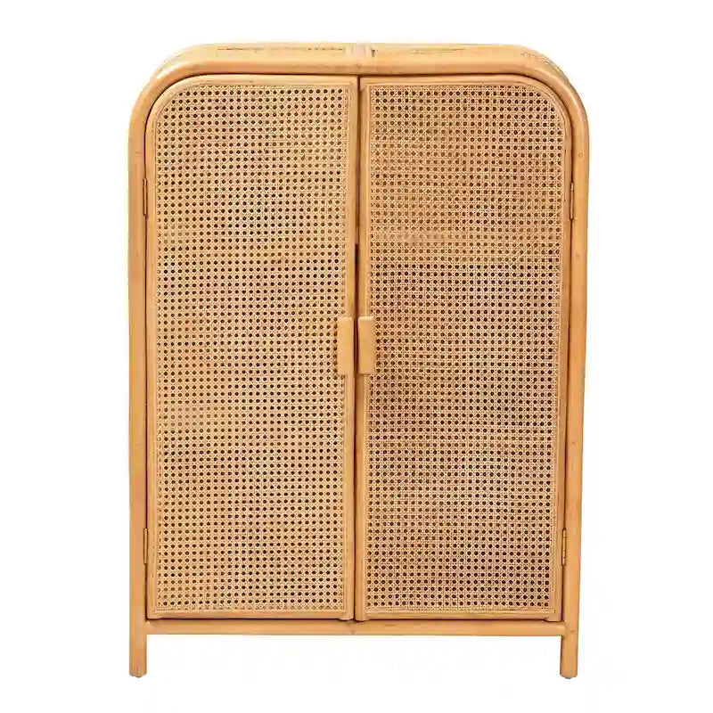Armoire de rangement à 2 portes en rotin clair style bohème