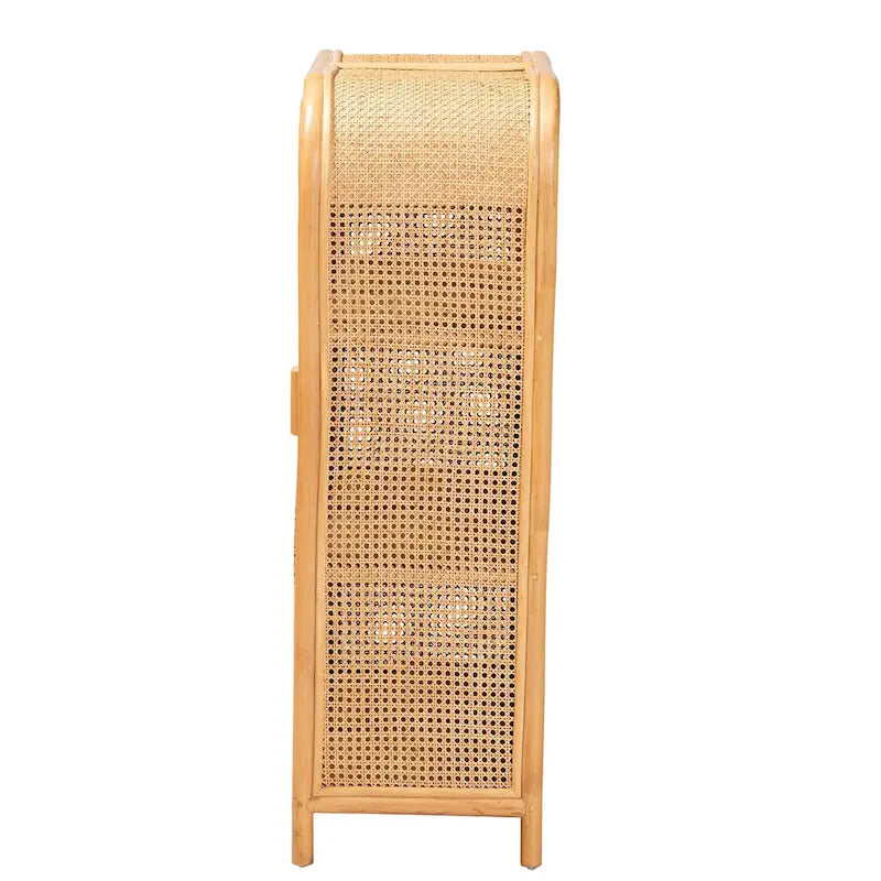 Armoire de rangement à 2 portes en rotin clair style bohème