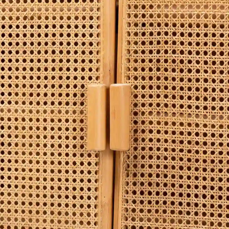 Armoire de rangement à 2 portes en rotin clair style bohème