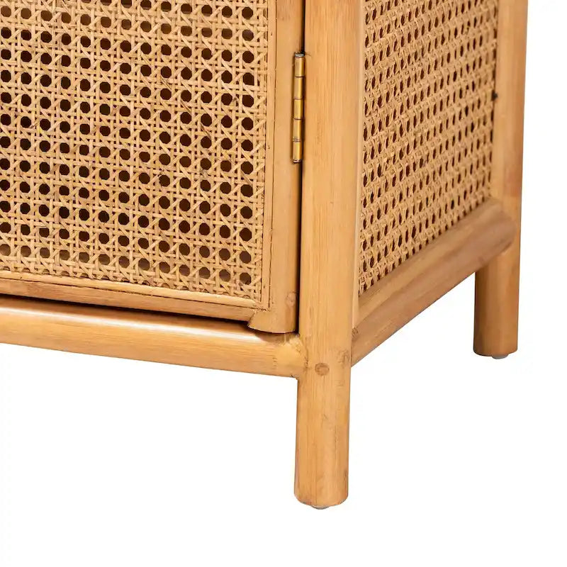 Armoire de rangement à 2 portes en rotin clair style bohème