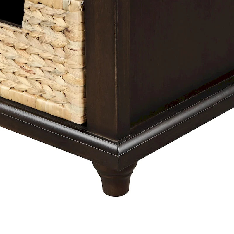 Banc de rangement en bois couleur espresso avec coussin