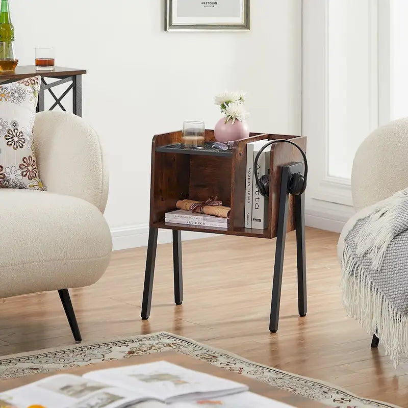 de 2 tables de chevet industrielles avec étagères de rangement, marron