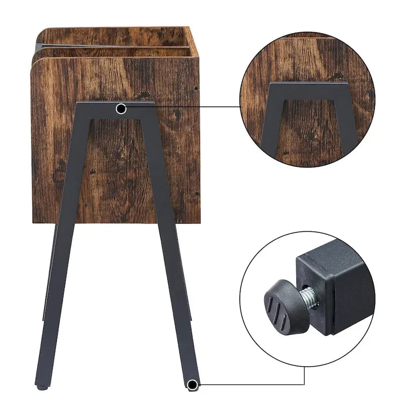 de 2 tables de chevet industrielles avec étagères de rangement, marron