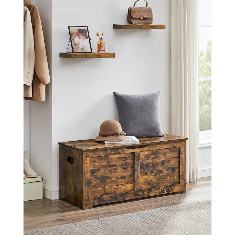Banc de rangement avec couvercle à charnières et poignées latérales