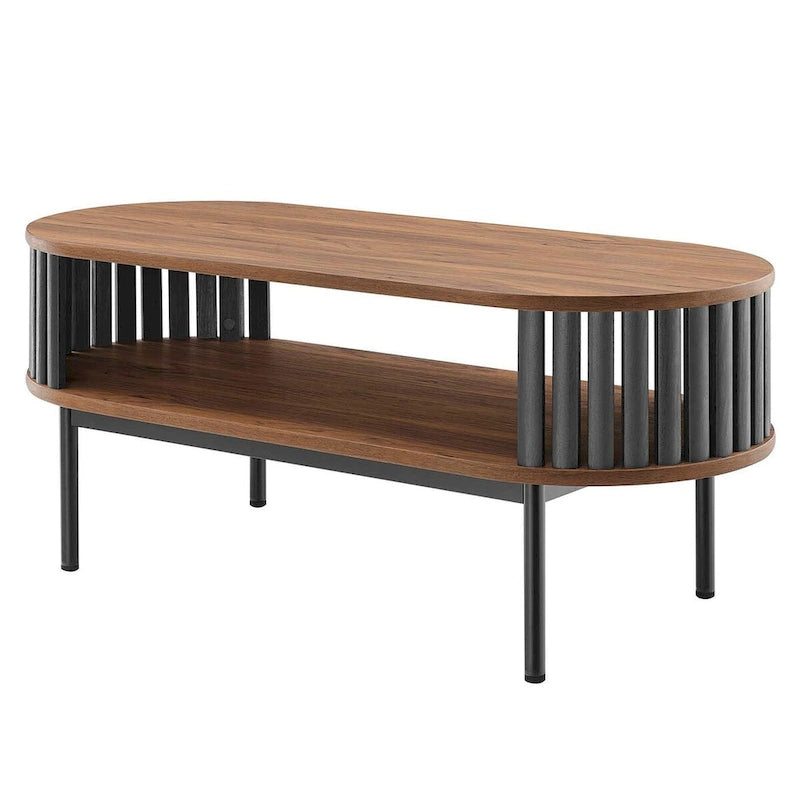 Table basse ovale moderne bicolore en bois avec étagères