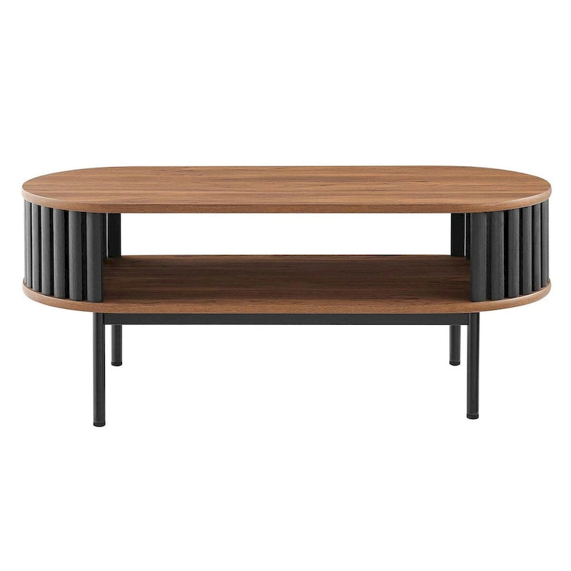 Table basse ovale moderne bicolore en bois avec étagères