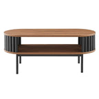 Table basse ovale moderne bicolore en bois avec étagères