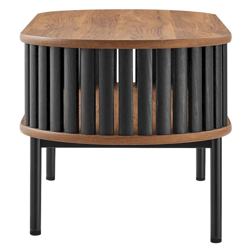 Table basse ovale moderne bicolore en bois avec étagères