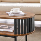 Table basse ovale moderne bicolore en bois avec étagères