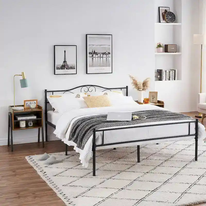 3-Pieces Bedroom  with Black Platform Bed Frame and Nightstands  of 2