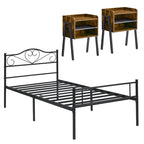 3-Pieces Bedroom  with Black Platform Bed Frame and Nightstands  of 2