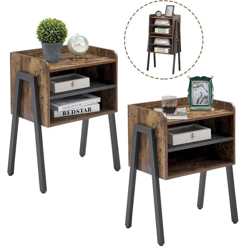 3-Pieces Bedroom  with Black Platform Bed Frame and Nightstands  of 2