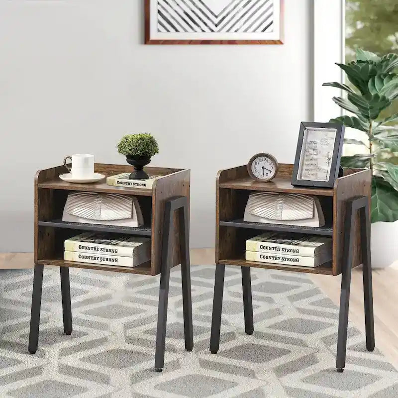 3-Pieces Bedroom  with Black Platform Bed Frame and Nightstands  of 2