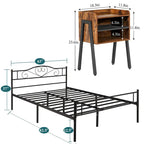 3-Pieces Bedroom  with Black Platform Bed Frame and Nightstands  of 2