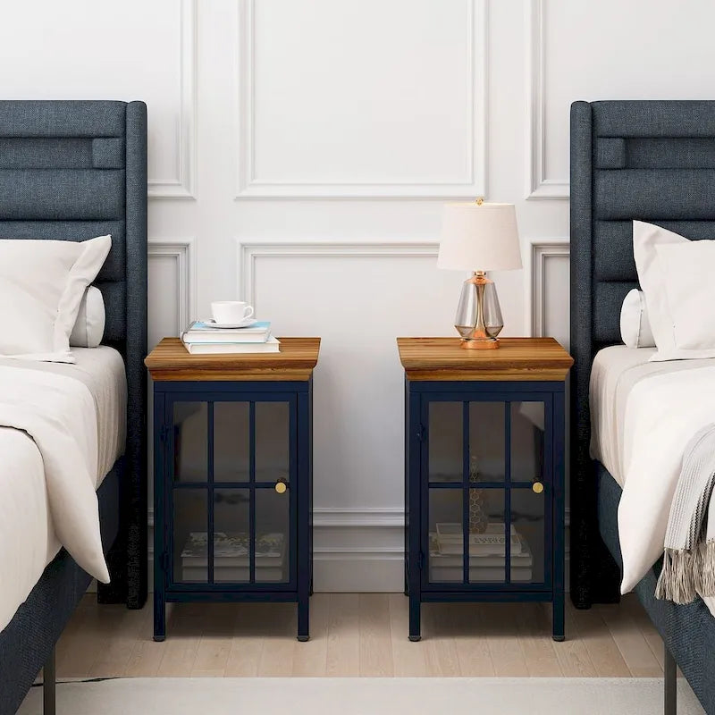 de 2 tables de chevet modernes avec rangement et plateau en bois massif