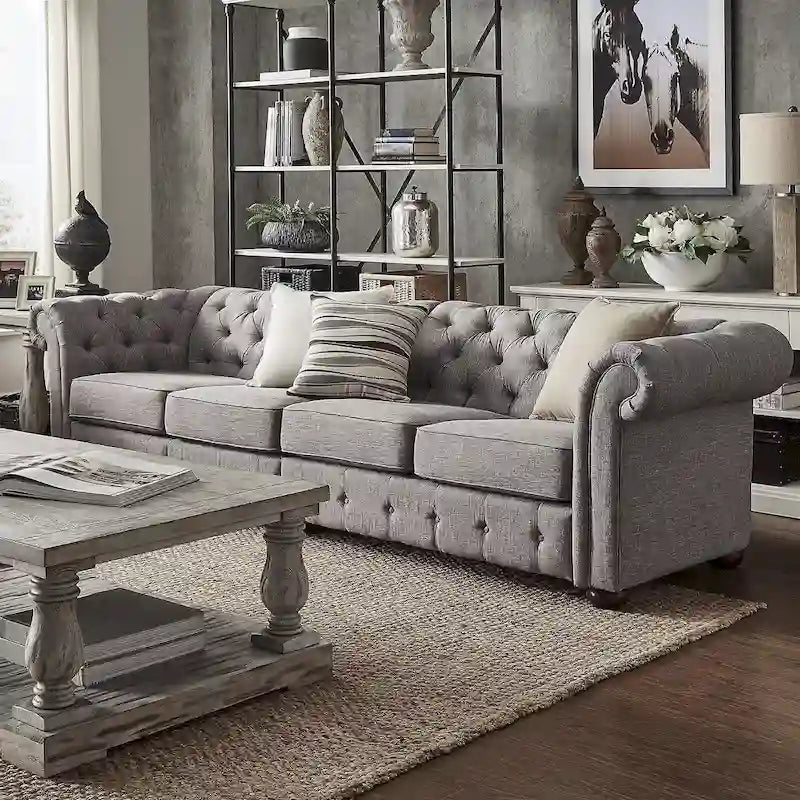 Canapé Chesterfield extensible gris clair
