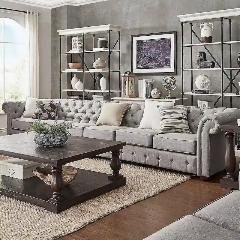 Canapé Chesterfield extensible gris clair