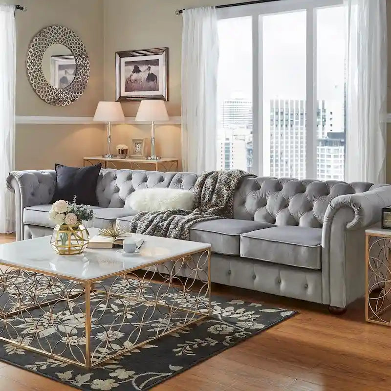 Canapé Chesterfield extensible gris clair