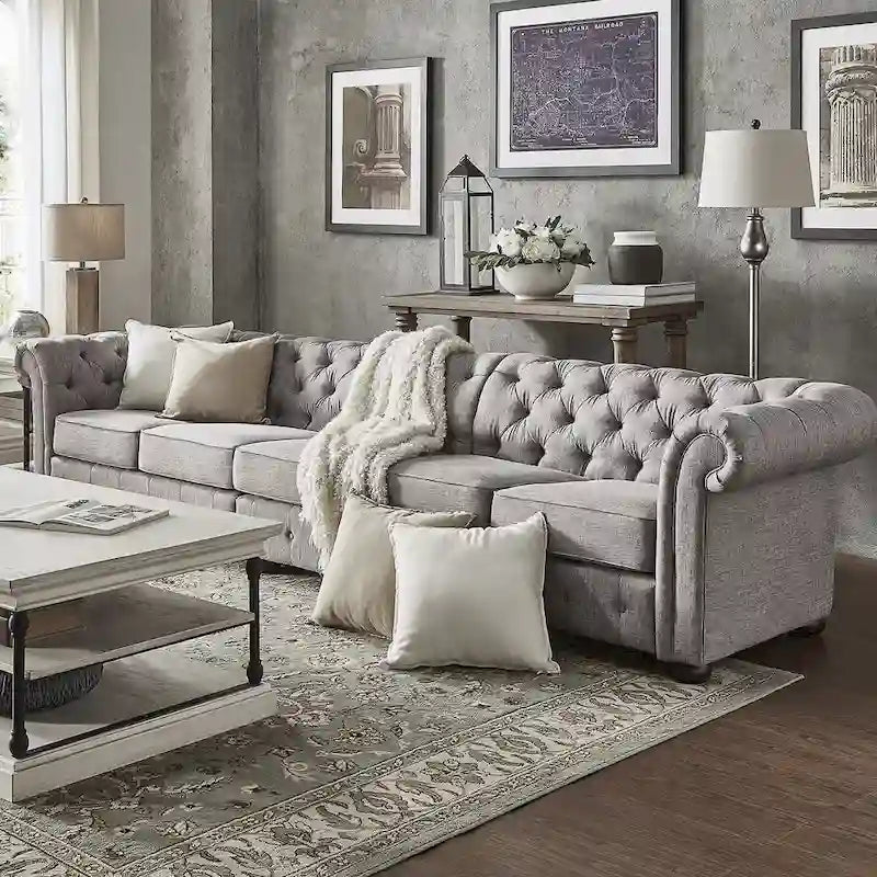 Canapé Chesterfield extensible gris clair