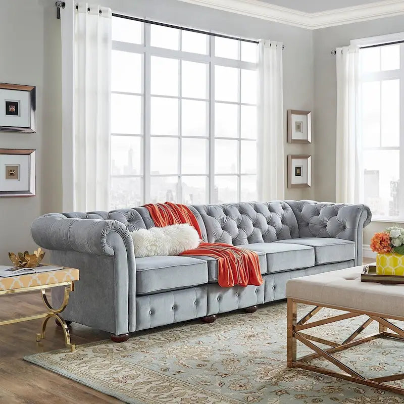 Canapé Chesterfield extensible gris clair