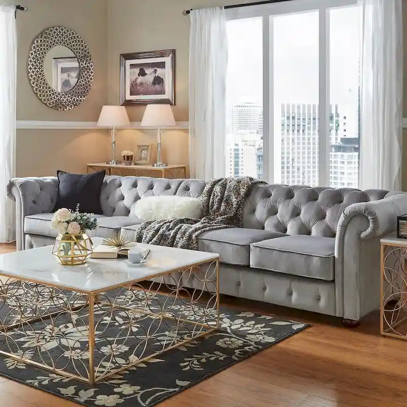 Canapé Chesterfield extensible gris clair