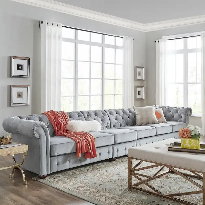 Canapé Chesterfield extensible gris clair