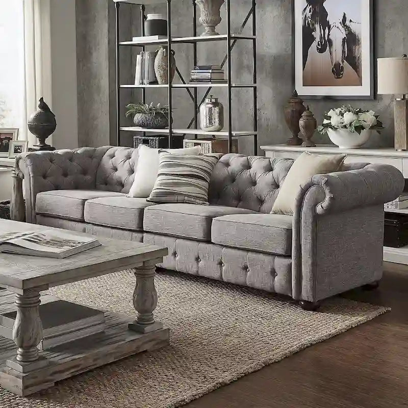 Canapé Chesterfield extensible gris clair
