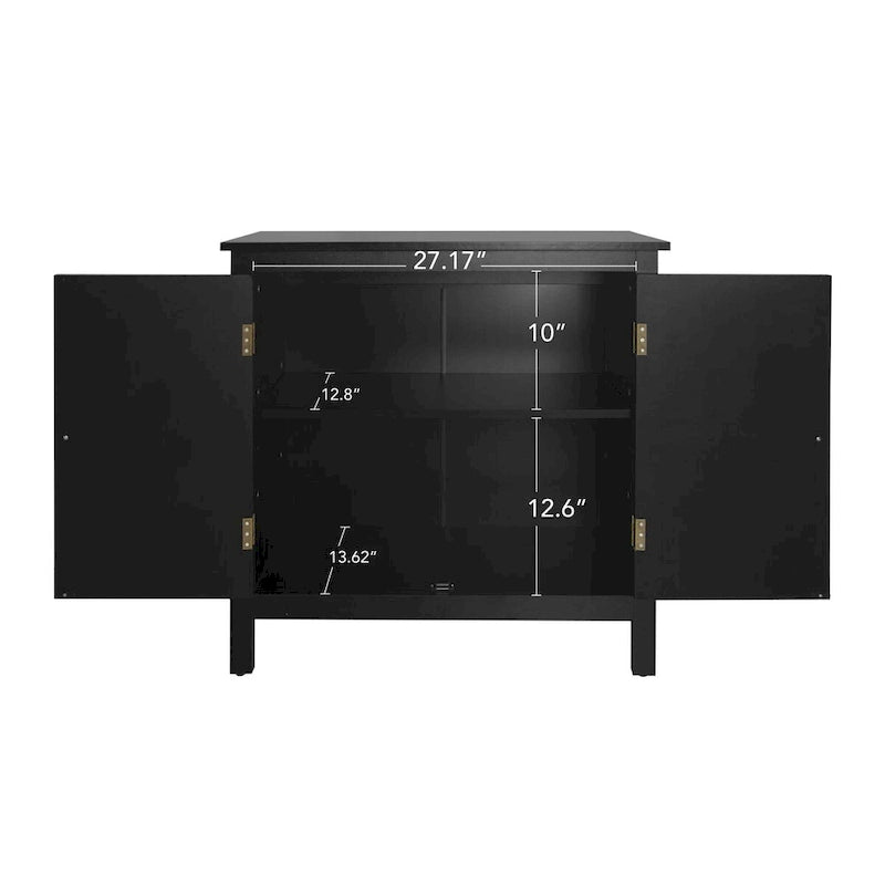 Armoire de rangement noire à deux portes avec portes en bois sculpté