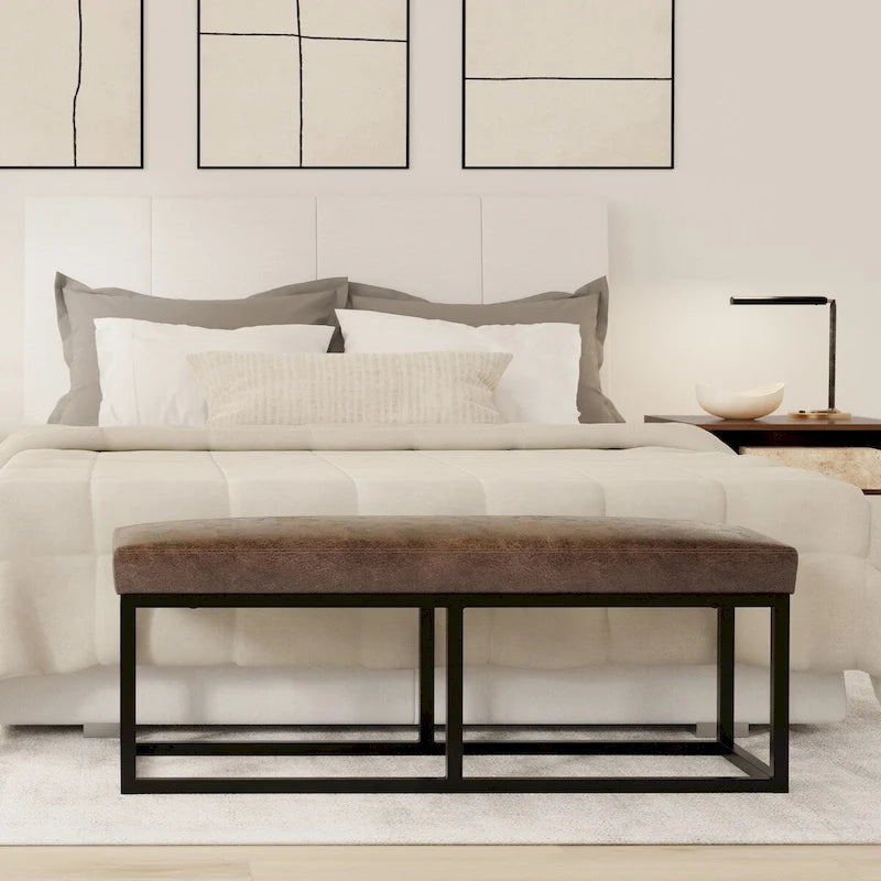 Banc ottoman contemporain en similicuir de 44 pouces