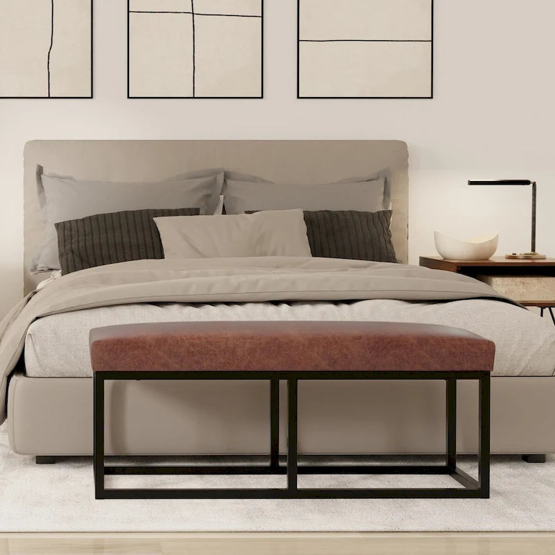 Banc ottoman contemporain en similicuir de 44 pouces