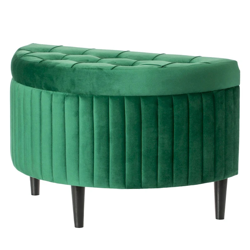 Banc de rangement capitonné demi-lune en velours vert