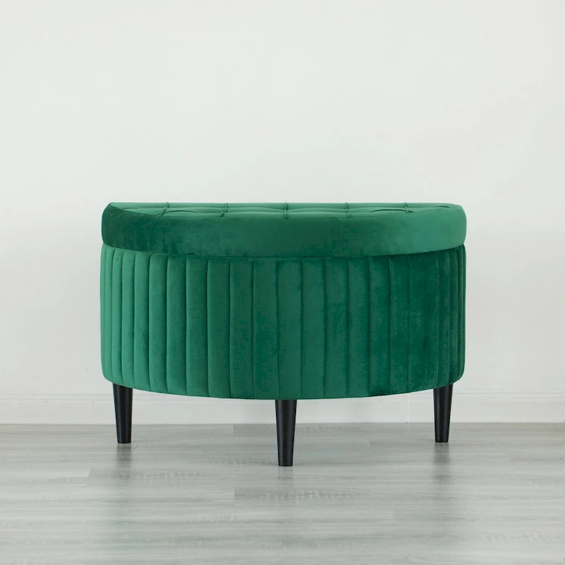 Banc de rangement capitonné demi-lune en velours vert