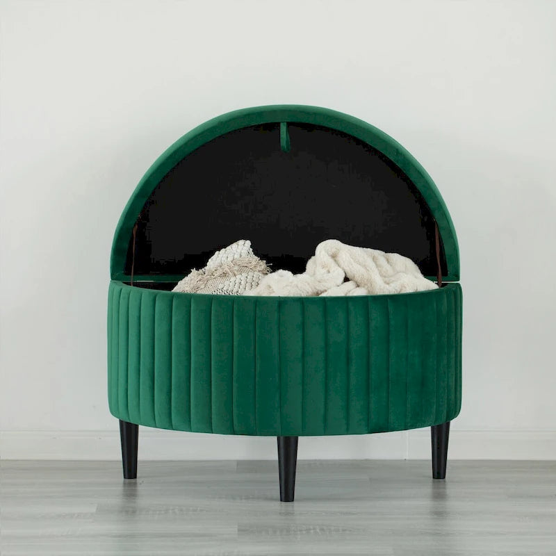 Banc de rangement capitonné demi-lune en velours vert