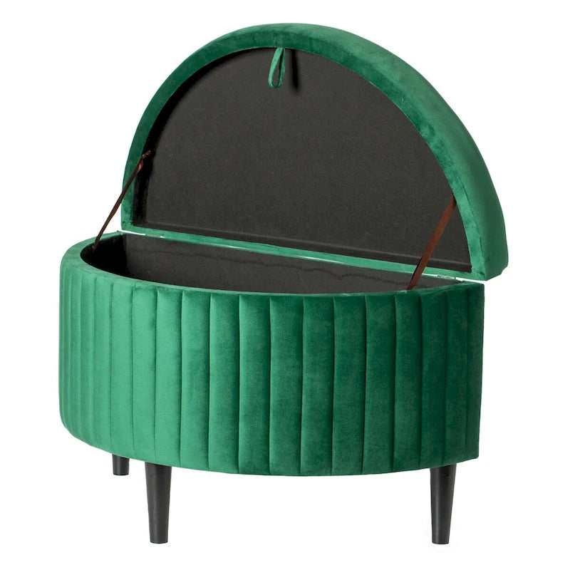 Banc de rangement capitonné demi-lune en velours vert