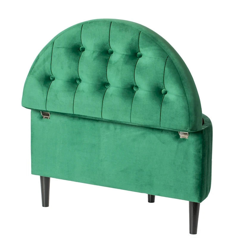 Banc de rangement capitonné demi-lune en velours vert