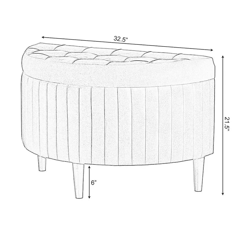 Banc de rangement capitonné demi-lune en velours vert