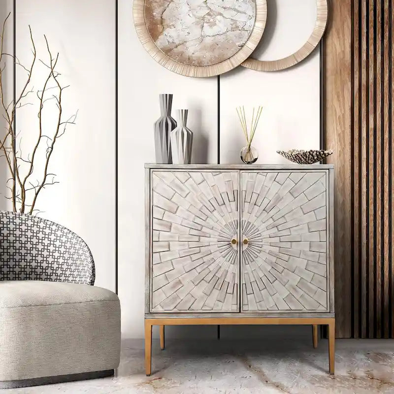 Meuble d'appoint deux portes style Mid-Century Modern, 29,5 pouces