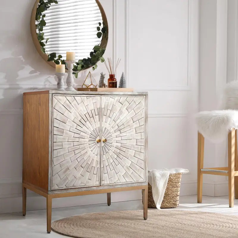 Meuble d'appoint deux portes style Mid-Century Modern, 29,5 pouces