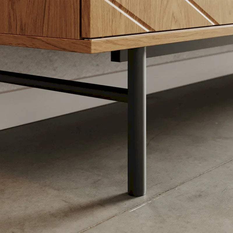Buffet 63 pouces effet chêne avec portes géométriques