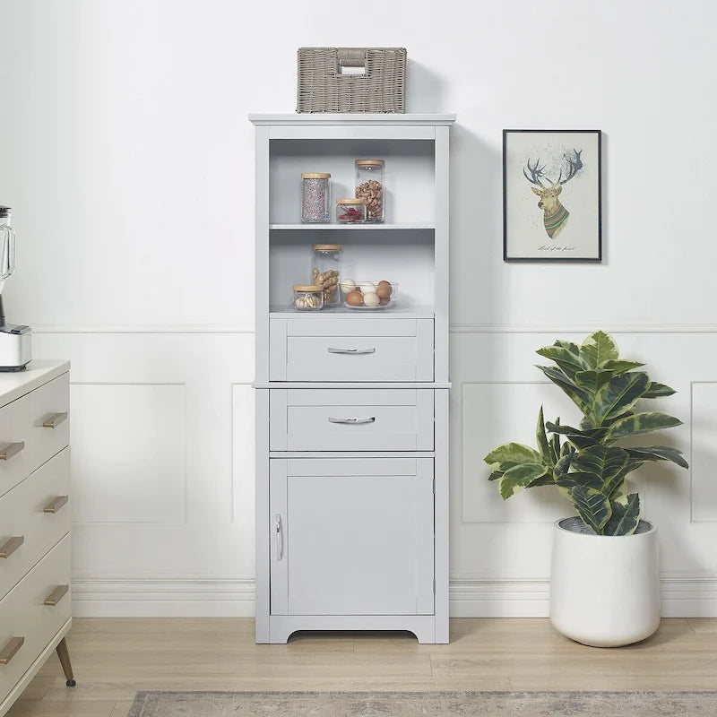 Armoire de rangement haute avec étagère ouverte et tablettes réglables