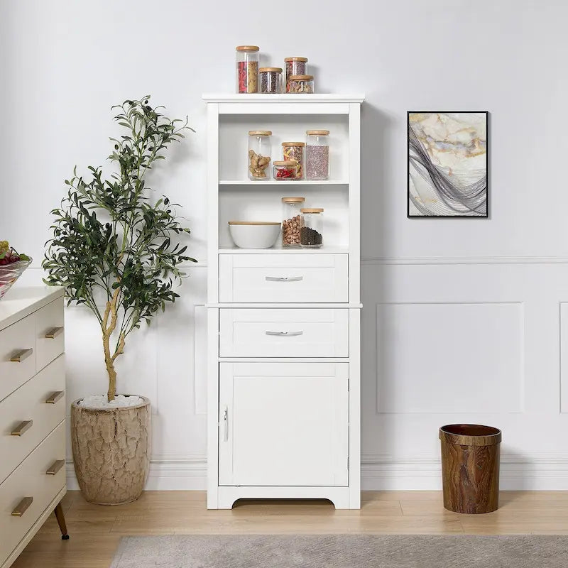 Armoire de rangement haute avec étagère ouverte et tablettes réglables