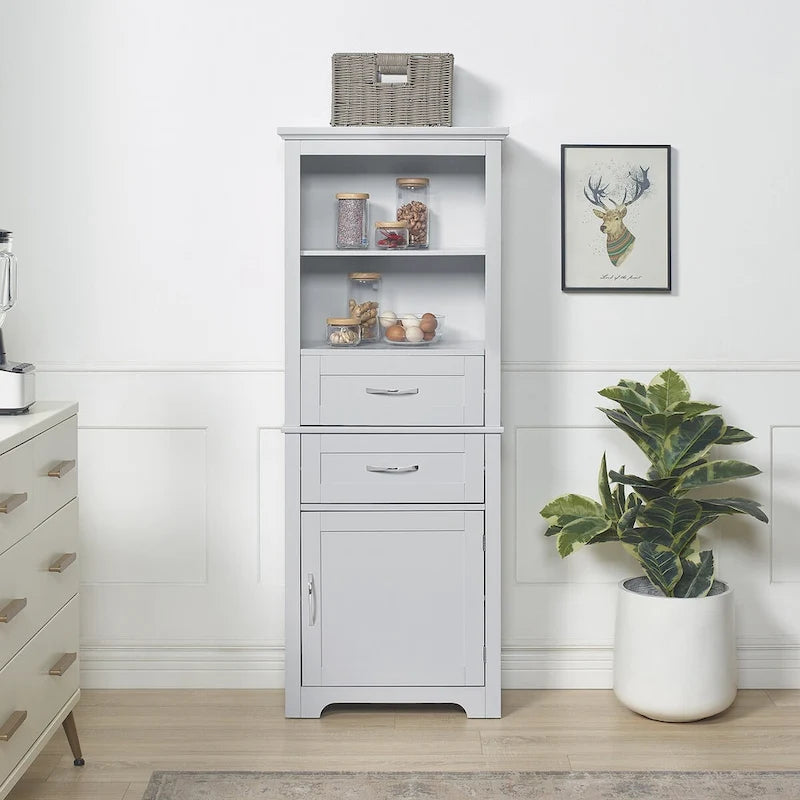Armoire de rangement haute avec étagère ouverte et tablettes réglables